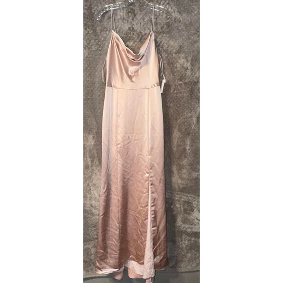 Amsale Chloe Rose-Quartz Spaghetti Strap Maxi Gown with Slit Sz 8 - Picture 2 of 8